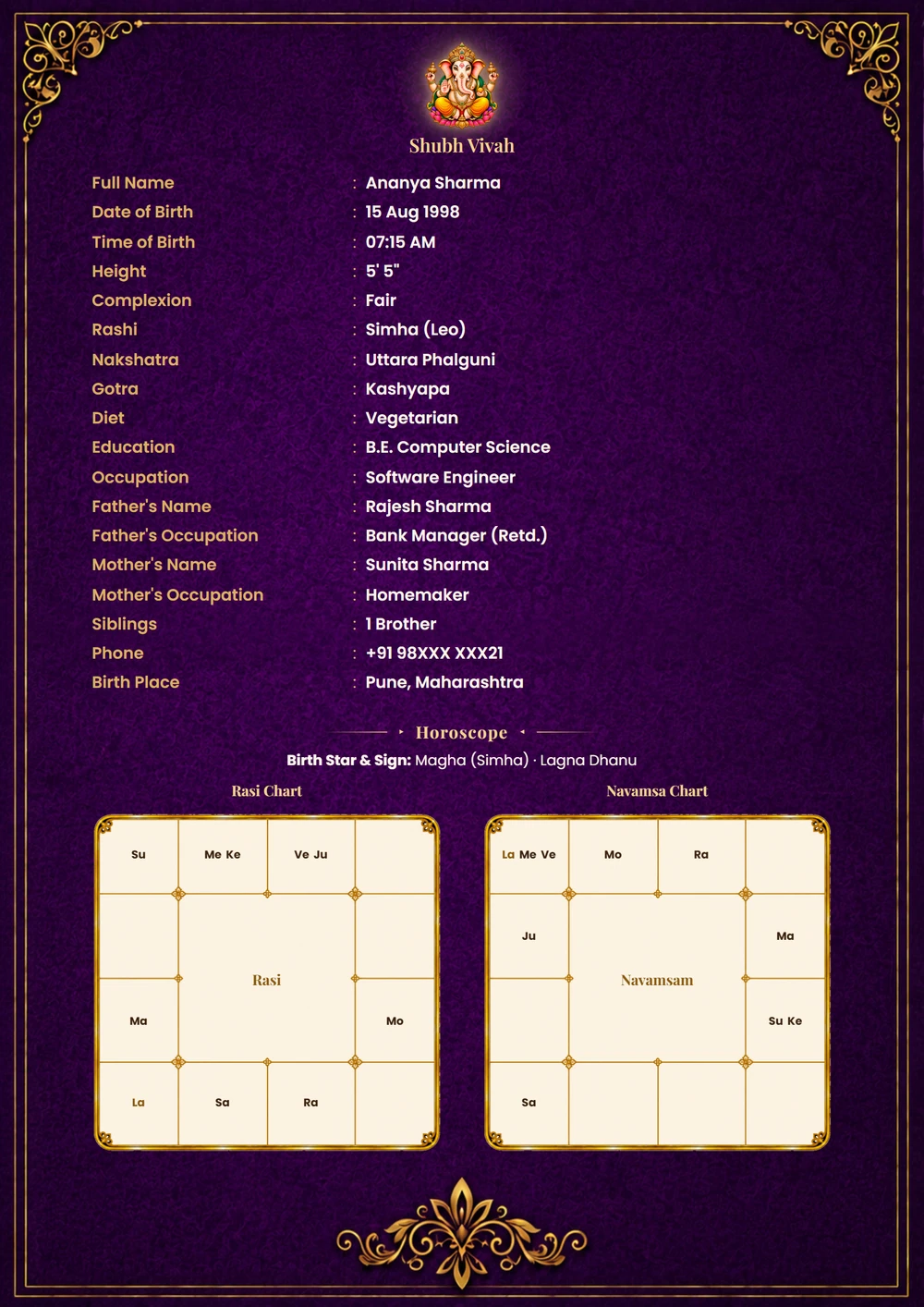 Royal Purple biodata template