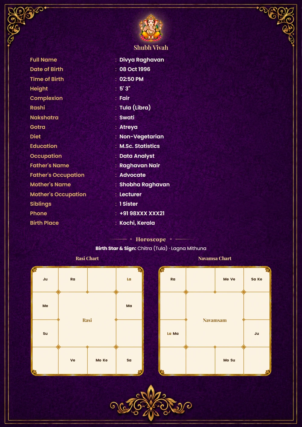 Royal Purple biodata template