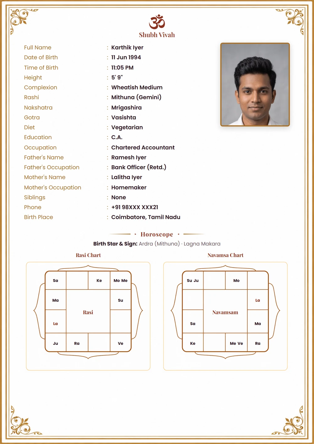 Temple Gold biodata template